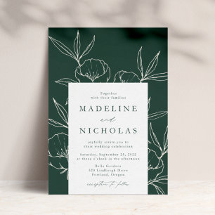 Invitation Moderne Botanique Floral Vert foncé & Mariage de c