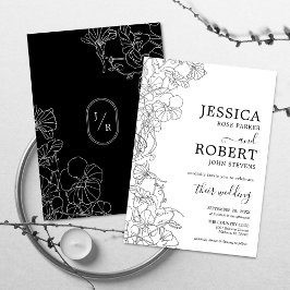Invitation Moderne Botanique Noir Blanc Mariage Minimaliste