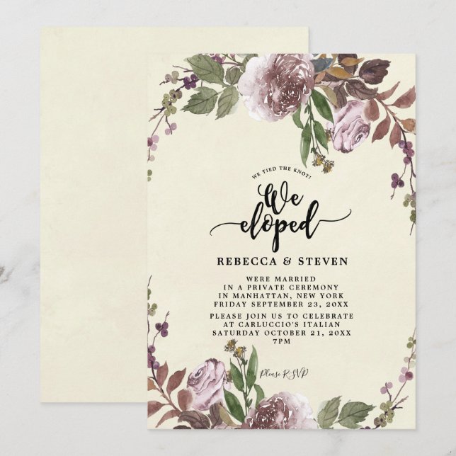 Invitation moderne botanique pourpre nous avons échappé à l'i (Devant / Derrière)