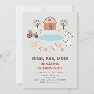 Invitation Moderne Boys Oink Baa Moo Agritourisme Anniversair