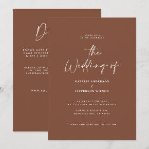 Invitation Moderne brun brun détails naturels QR mariage