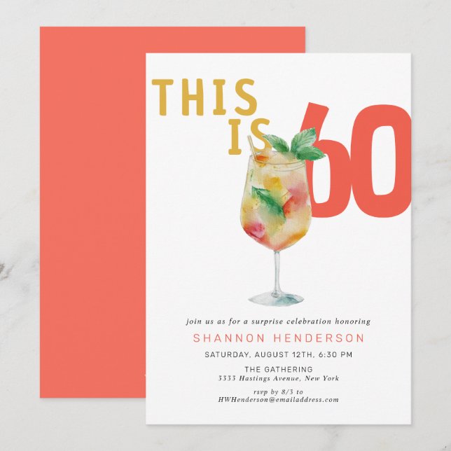 Invitation Moderne Bubbly Coral 60e anniversaire de fête Invi (Devant / Derrière)