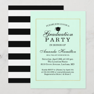 Invitation Moderne Cadre Vert Menthe Doré Classique pour la R