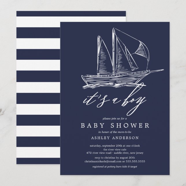 Invitation Moderne C'est un Baby shower Boy Sailboat (Devant / Derrière)