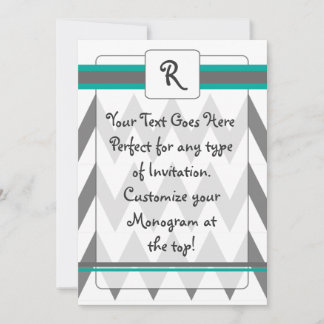 invitation moderne Chevron avec Monogramme, turquo