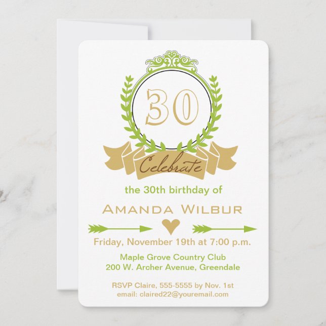 Invitation moderne Chevron Green Tan Birthday (Devant)