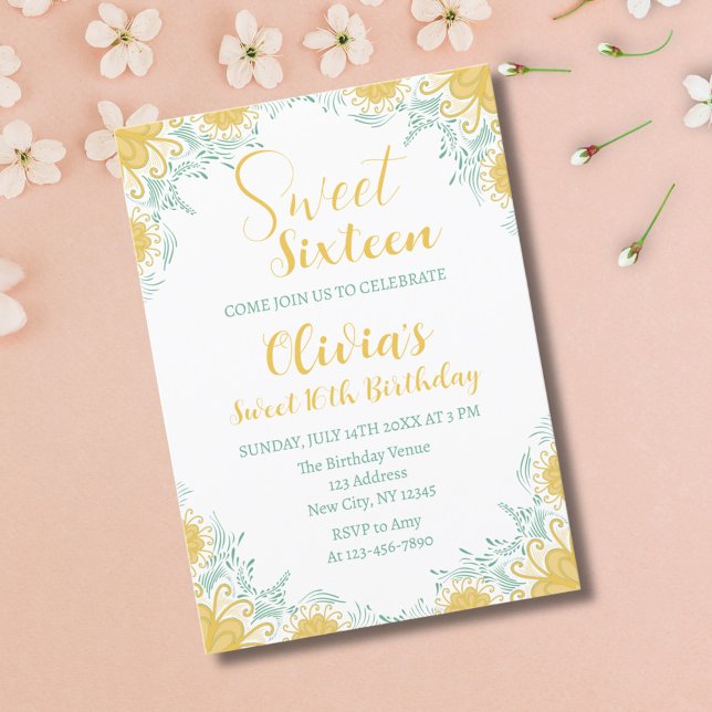 Invitation Moderne Chic Boho Floral Sweet 16 Anniversaire (Créateur téléchargé)