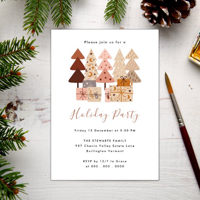 Invitation Moderne Chic Boho Noël Arbres Fête Fête (Créateur téléchargé)