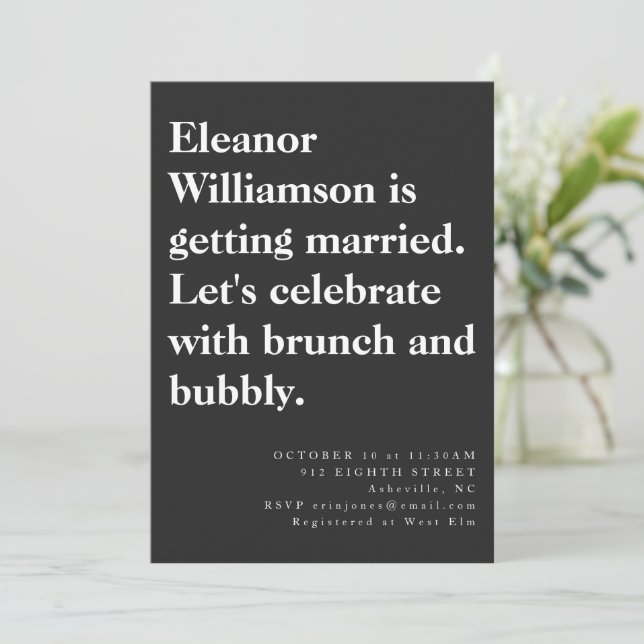 Invitation Moderne Chic Bold Typographie Noire Brunch nuptial (Debout devant)
