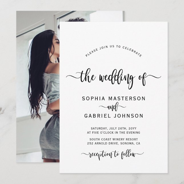 Invitation Moderne Chic Calligraphie Script Mariage photo (Devant / Derrière)