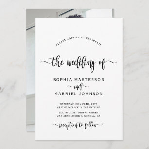 Invitation Moderne Chic Calligraphie Script Mariage photo