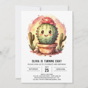 Invitation Moderne Chic Désert Cactus Fille Anniversaire
