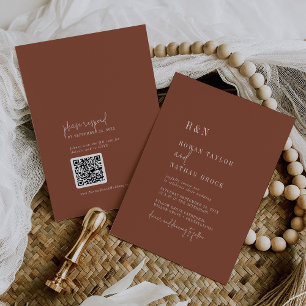 Invitation Moderne chic en terre cuite Monogramme QR Code Mar