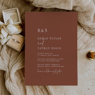 Invitation Moderne Chic en terre cuite rouille Monogramme Mar