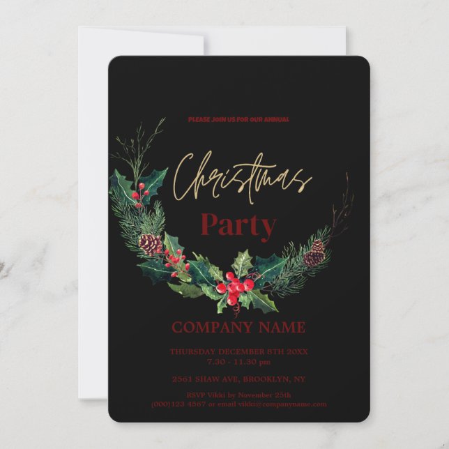 Invitation Moderne Chic Entreprise Noël Aquarelle Wreath (Devant)