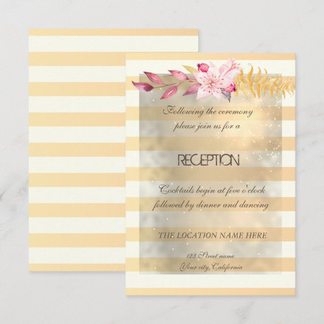 Invitation Moderne Chic Fleurs Rayées Réception (Devant / Derrière)