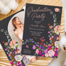 Moderne chic fleurs sauvages script graduation pho