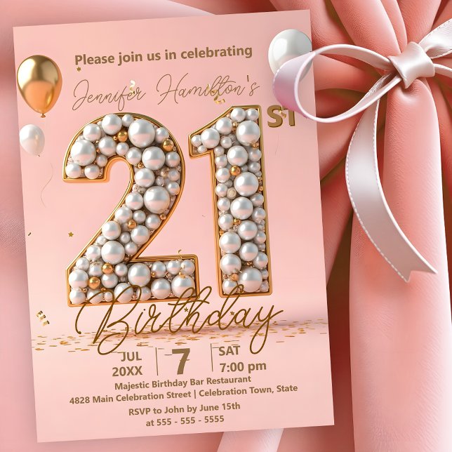 Invitation Moderne Chic Gold et Soft Pink 21e anniversaire (Créateur téléchargé)