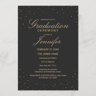 Invitation Moderne Chic Gold Speckled sur la graduation noire