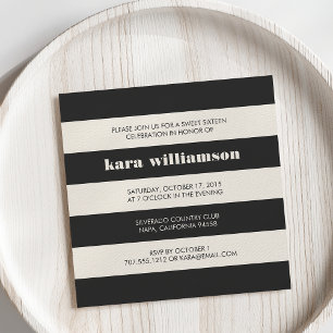 Invitation Moderne Chic noir & crème Sweet sixteen en bande