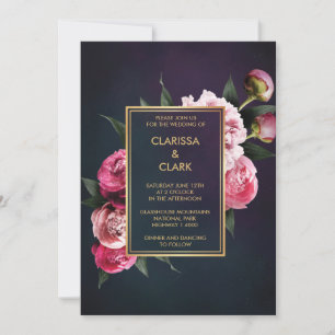 Invitation Moderne Chic Peony rose Mariage d'or romantique