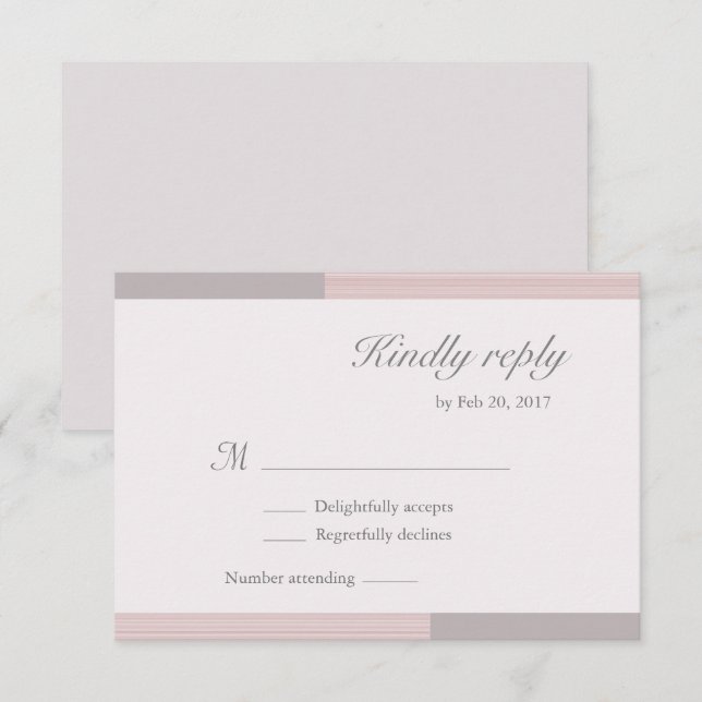 Invitation Moderne chic rose saumon blanc gris rayures rsvp (Devant / Derrière)