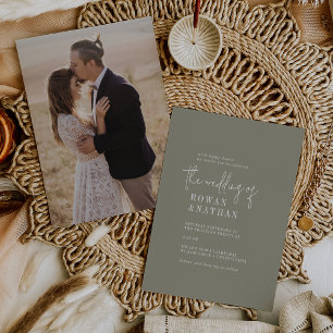 Invitation Moderne Chic Sage Vert Photo Retour Mariage