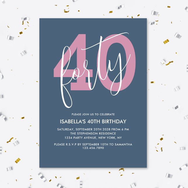 Invitation Moderne Chic Script 40e Anniversaire Élégant (Créateur téléchargé)