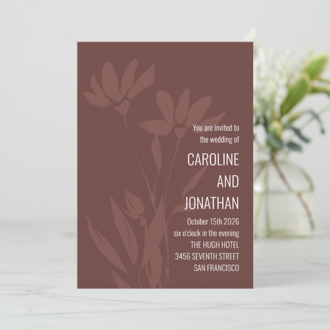 Invitation Moderne Chic Terracotta Floral Line Mariage (Debout devant)