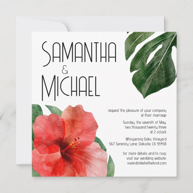 Invitation Moderne Chic Tropical Floral Mariage (Devant)