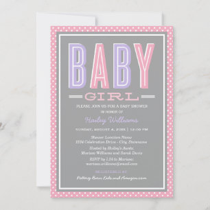 Invitation Moderne Chic Type rose et violet Baby shower fille