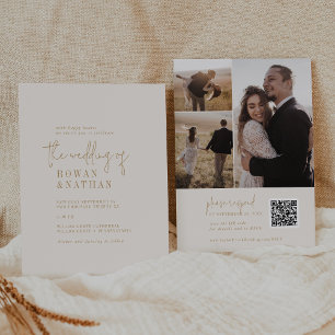 Invitation Moderne Chic Vintage Gold QR Code Mariage photo