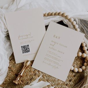 Invitation Moderne Chic Vintage or Monogramme QR Code Mariage