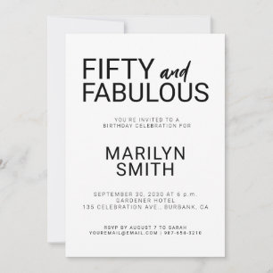 Invitation Moderne Cinquante ans et Fantastique Fête d'annive