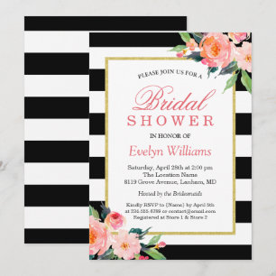 Invitation Moderne Classic Grandes Noires Fête des mariées Fl