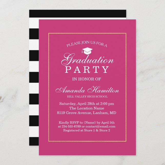 Invitation Moderne Classic or rose Frame Graduation (Devant / Derrière)