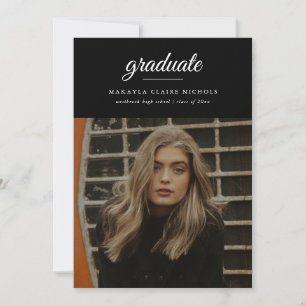 Invitation Moderne Classique Simple Script Photo Graduation