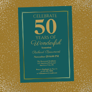 Invitation Moderne Classique Vert Bleu Doré Merveilleux 50e A