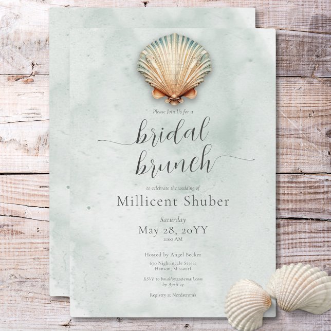 Invitation Moderne Coastal Seashell Aqua Bridal Brunch (Modern Coastal Seashell Aqua Bridal Brunch Invitation)
