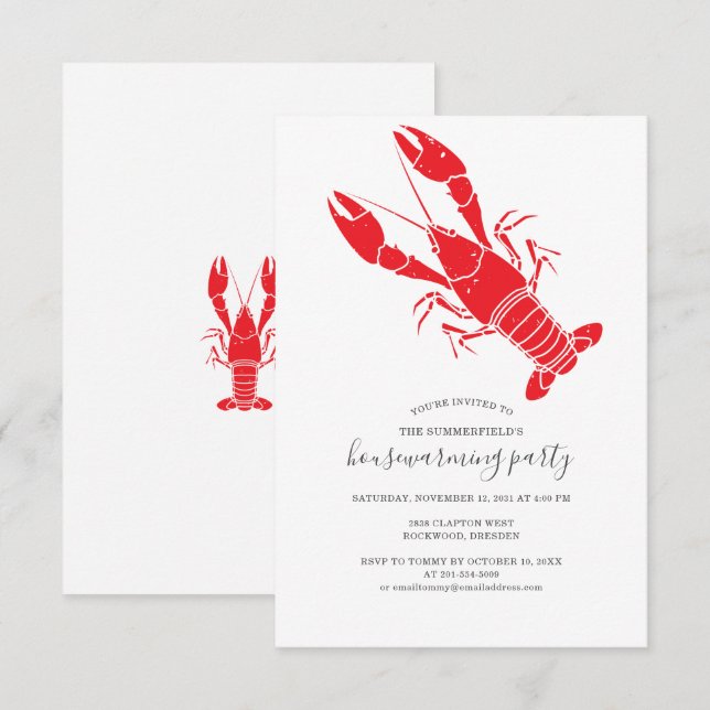 Invitation Moderne Crawfish Boil Fête de réchauffement ménage (Devant / Derrière)