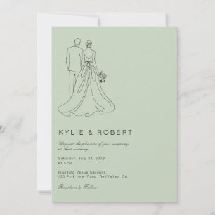 Invitation Moderne croquis de mariage des mariés vert sauge