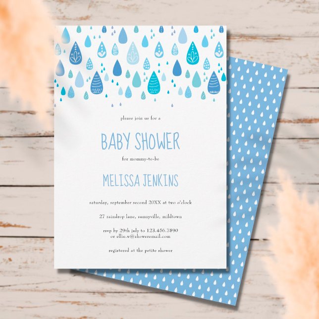 Invitation Moderne Cute Blue Raindrops Baby Boy Douche (Créateur téléchargé)