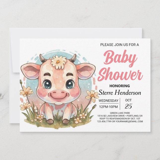 Invitation Moderne Cute Country Farm Vache Baby shower (Devant)
