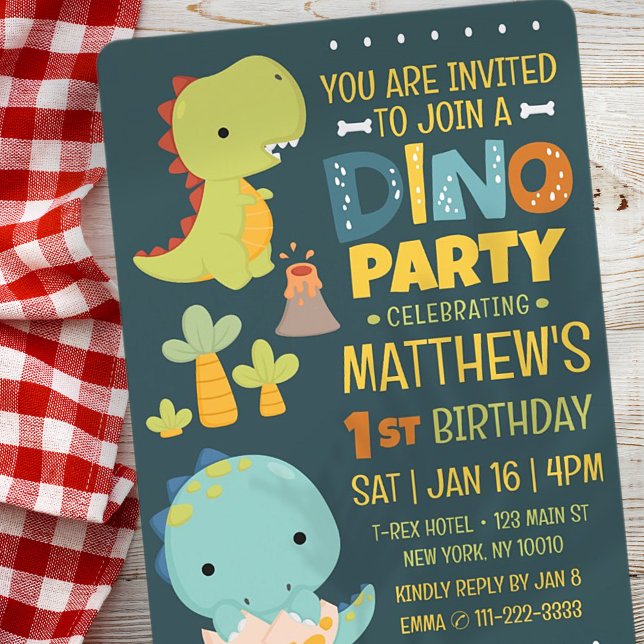 Invitation Moderne Cute Dinosaur Dino fête d'anniversaire pou (Créateur téléchargé)