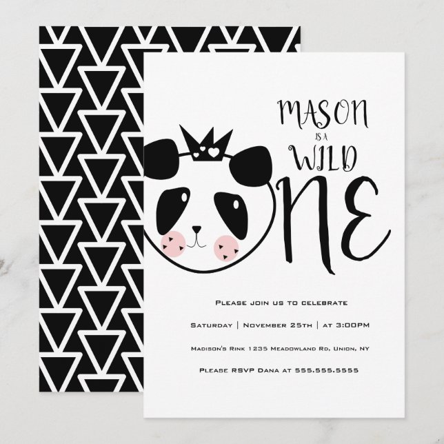 Invitation Moderne Cute Panda Bold Safari Wild Un anniversair (Devant / Derrière)