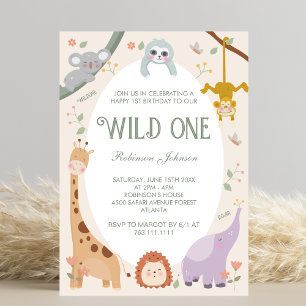 Invitation Moderne Cute Wild One Safari Animaux 1er Anniversa