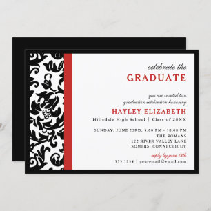 Invitation moderne Damask Red Border Graduation In
