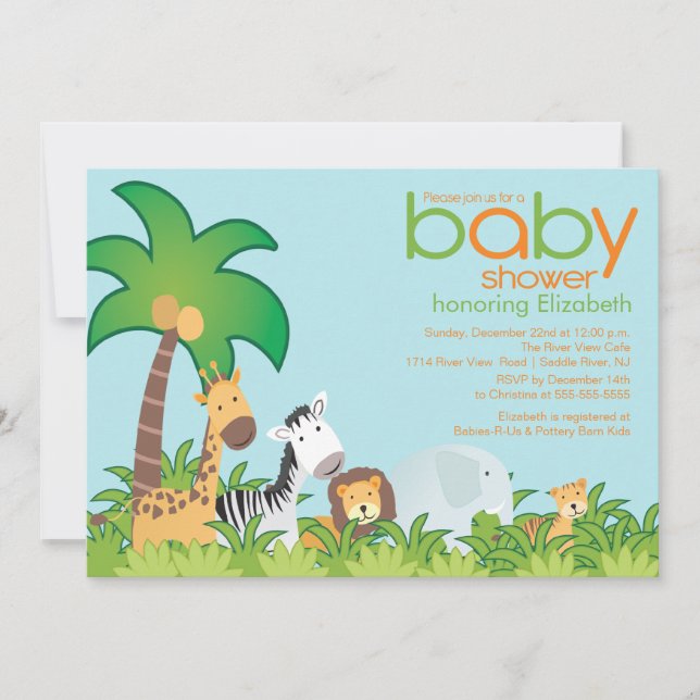Invitation moderne de baby shower d'animaux de (Devant)