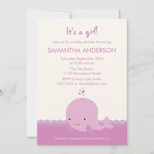 Invitation moderne de baby shower de baleine - (Devant)