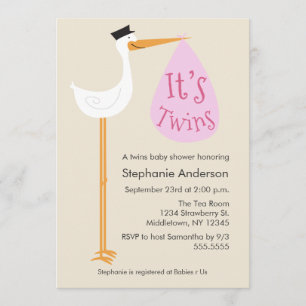 Invitation moderne de baby shower de cigogne -